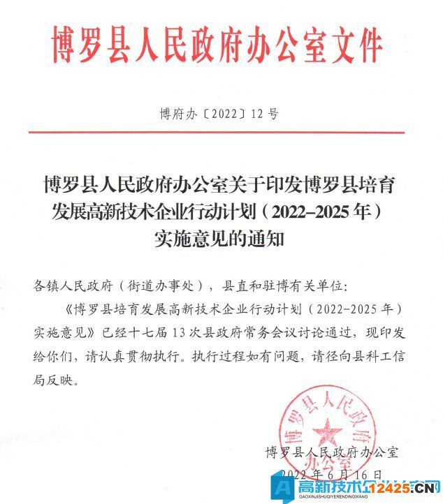 惠州市博羅縣高新技術(shù)企業(yè)獎(jiǎng)勵(lì)政策：博羅縣培育發(fā)展高新技術(shù)企業(yè)行動(dòng)計(jì)劃（2022-2025年）實(shí)施意見