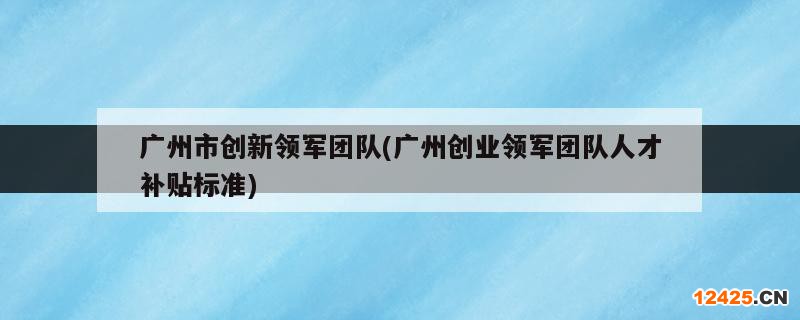 廣州市創新領軍團隊(廣州創業領軍團隊人才補貼標準)